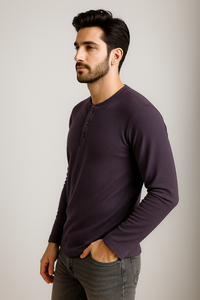 Henley Neck Purple F/S Tee