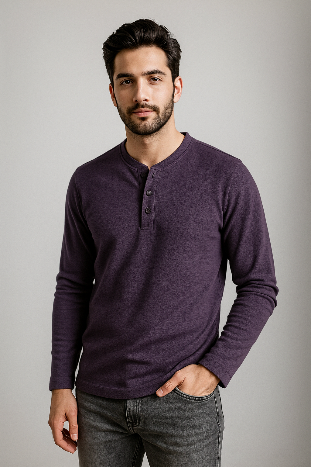 Henley Neck Purple F/S Tee