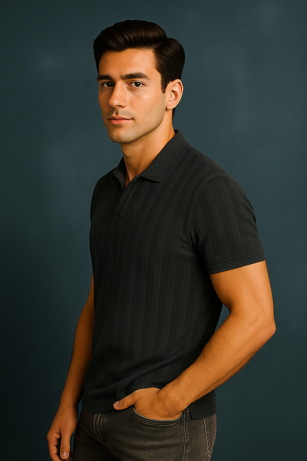 Half Sleeve Collar Neck Dark Grey