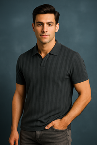 Half Sleeve Collar Neck Dark Grey