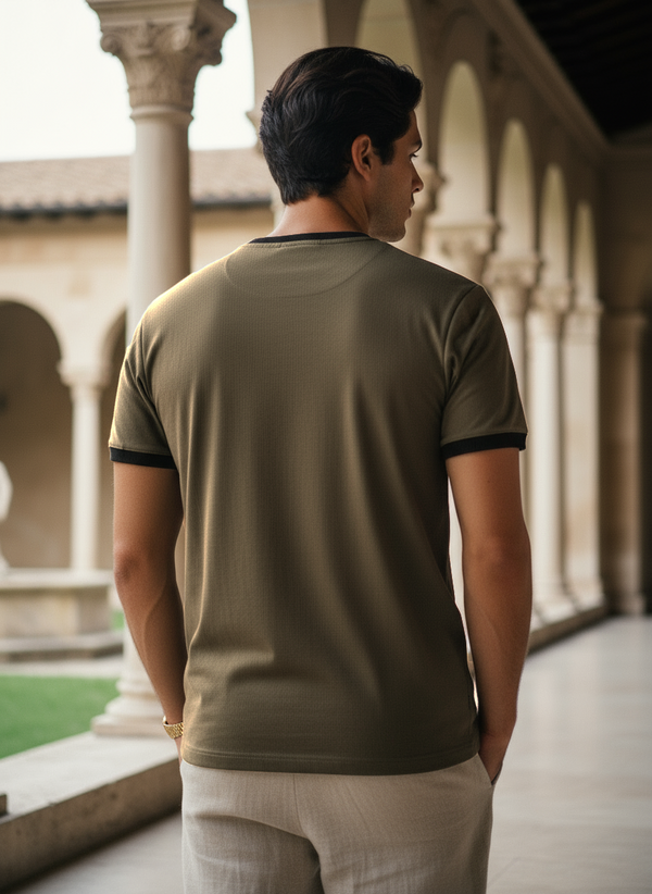 Textured Knit 221 Gsm-Dark Khaki T-shirt