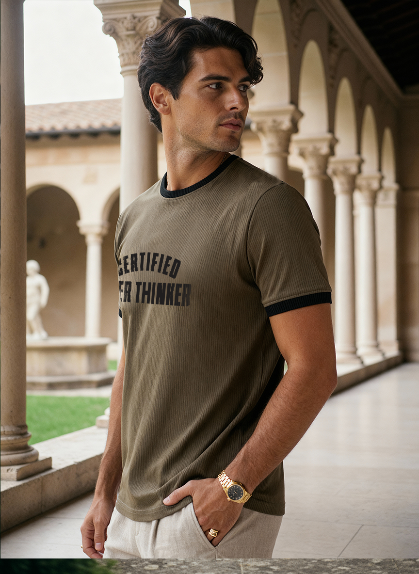 Textured Knit 221 Gsm-Dark Khaki T-shirt