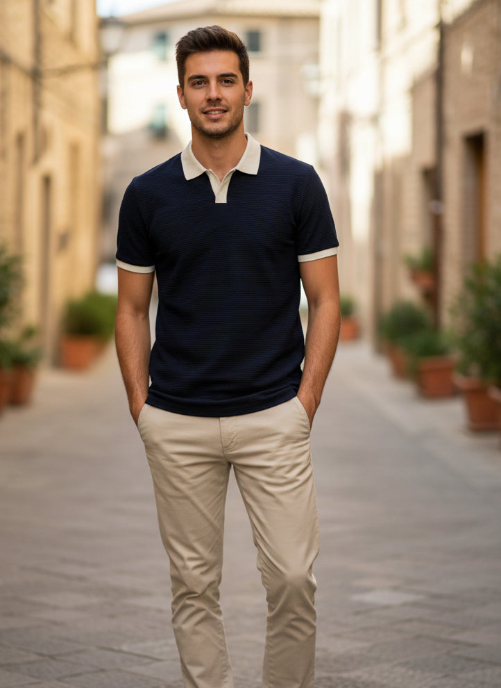 Rib Knit 250 Gsm-Navy Polo