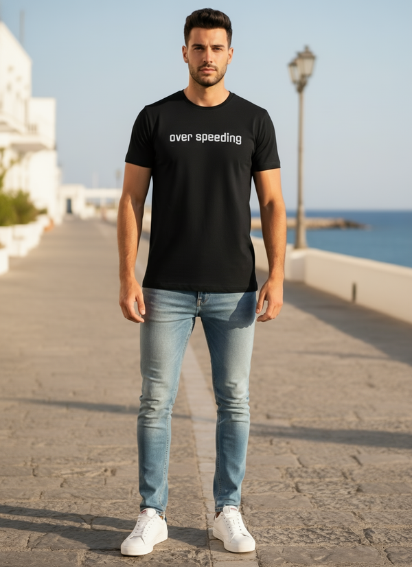 Cotton 200 Gsm-Black Overspeeding T-shirt
