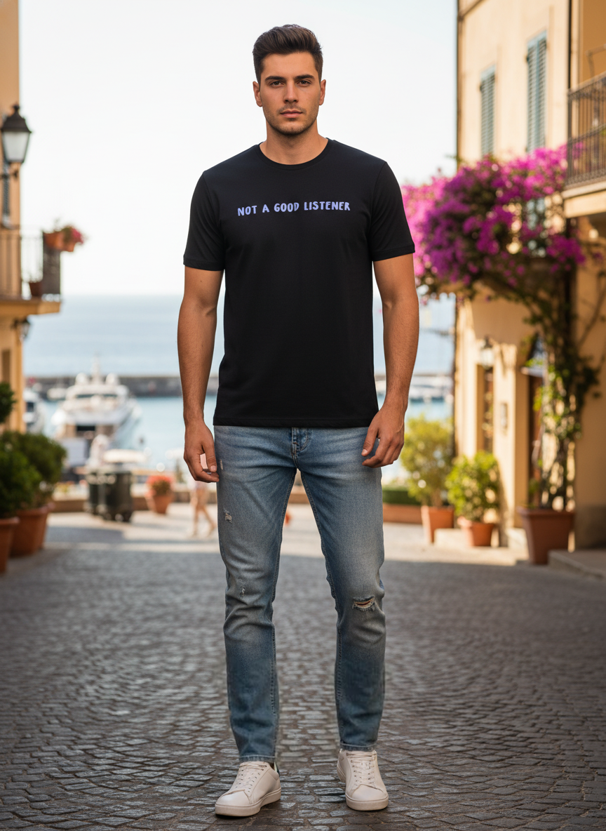 Cotton 200 Gsm-Black Graphic T-shirt