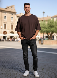 Textured 250 Gsm-Brown Oversize T-shirt