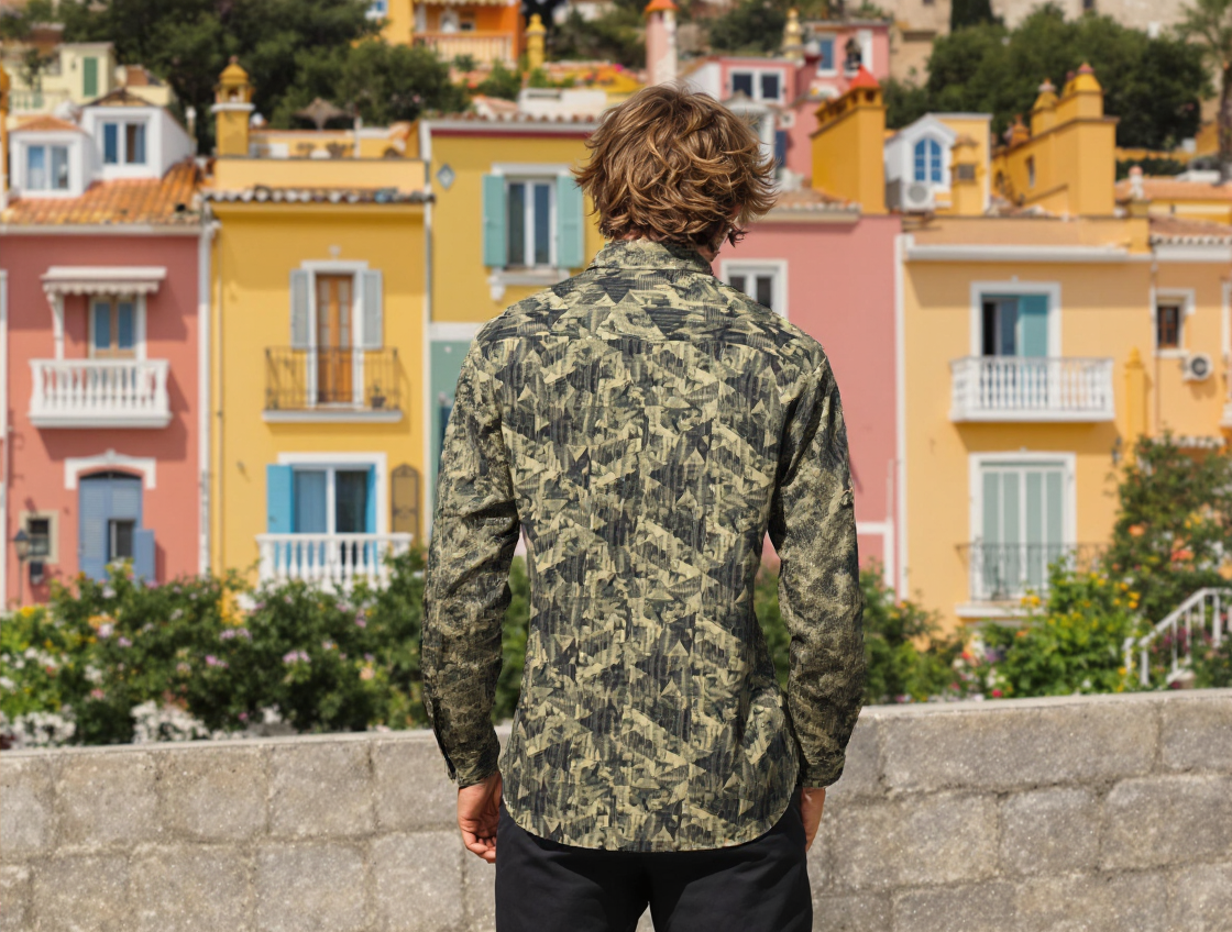 SLIM FIT GEOMETRIC PRINTED SHIRT PISTA