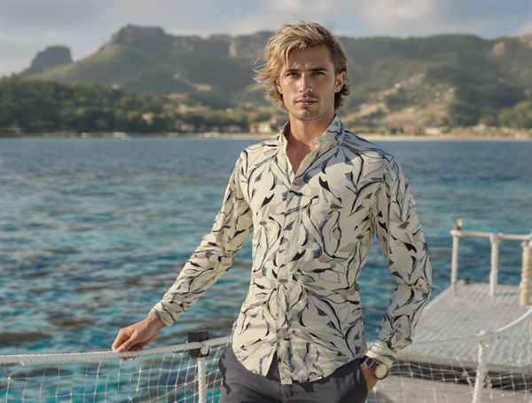 SLIM FIT PRINTED SHIRT NATURAL BLUE