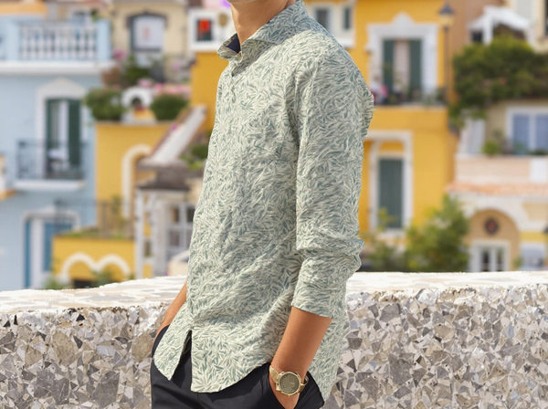 Slim Fit Tropical Shirt Natural Green Shirt