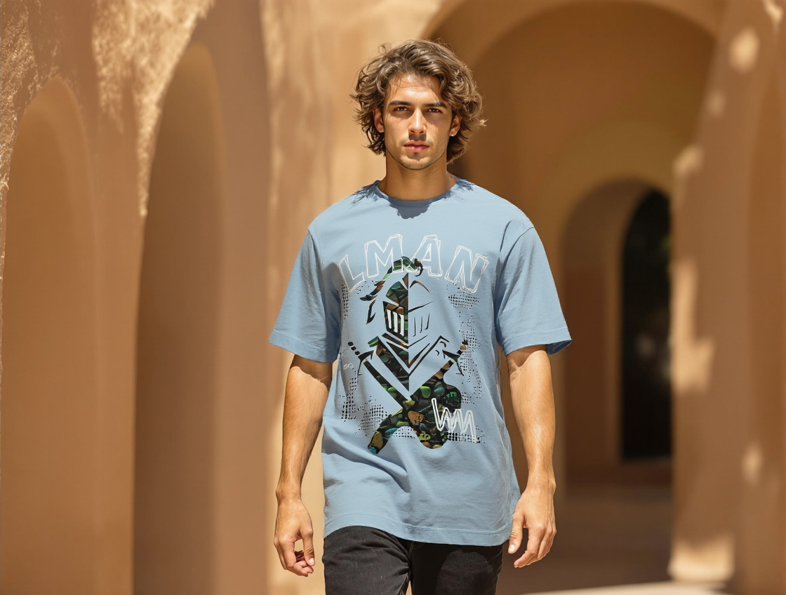 OVERSIZED FIT  GRAPHIC T-SHIRT-SKY BLUE