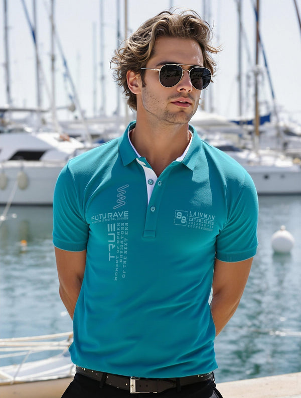 MEN'S  RELAXED FIT POLO T-SHIRT-ELECTRIC BLUE