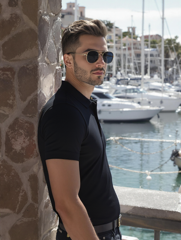 MEN'S  RELAXED FIT POLO T-SHIRT-BLACK