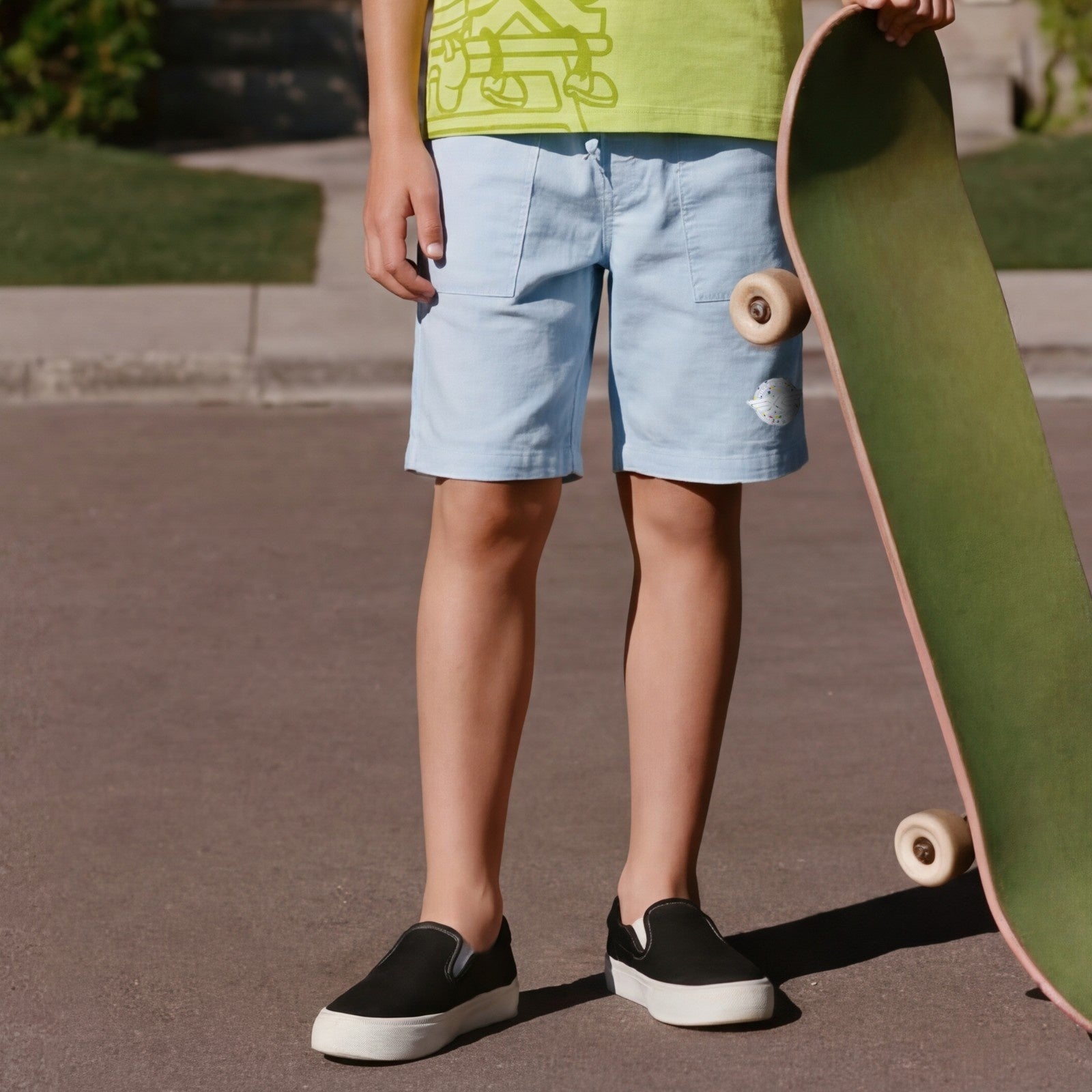 kid's Light Blue Solid Shorts