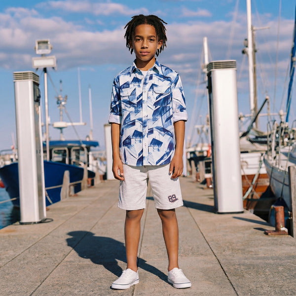 Kid's Ecru Melange Solid Shorts