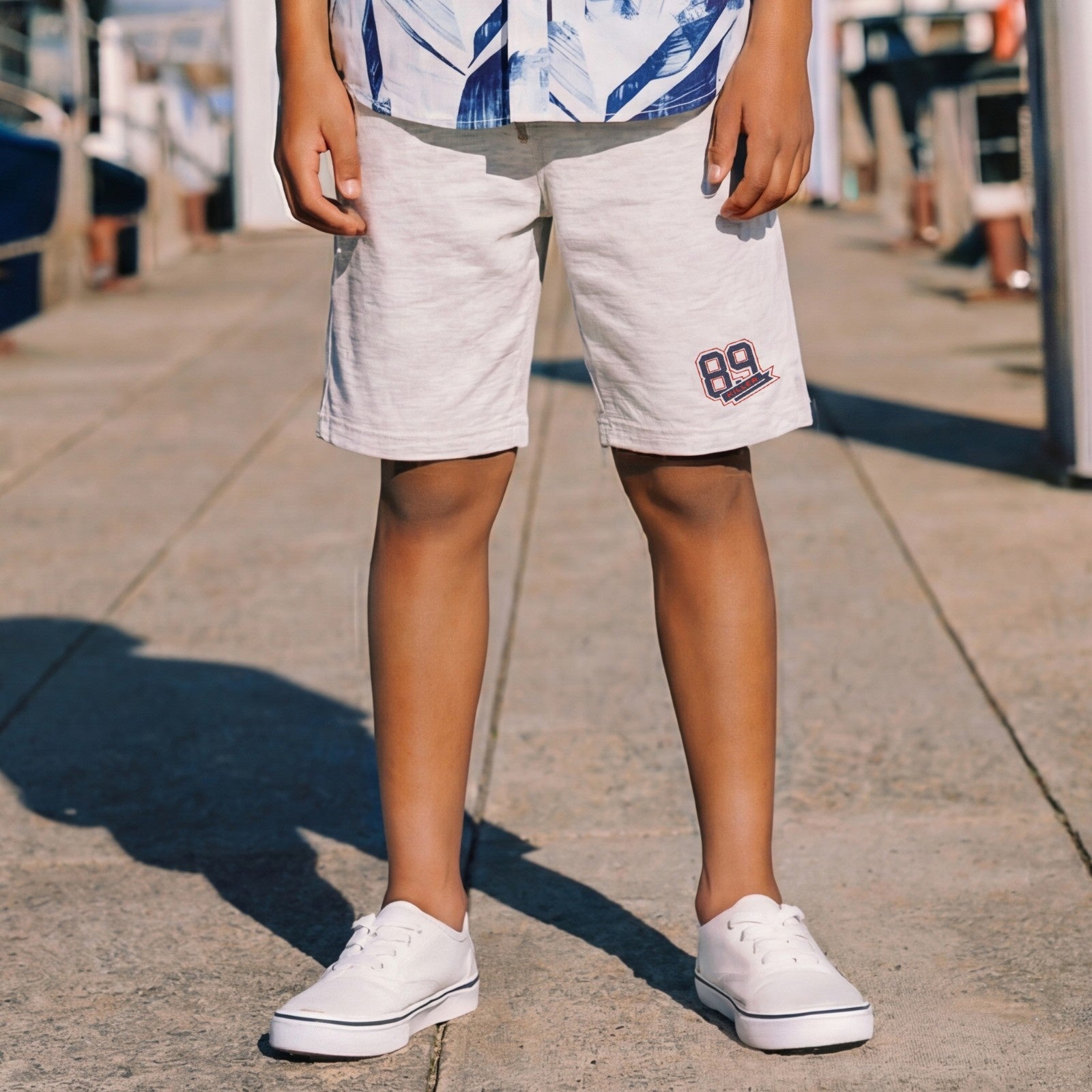 Kid's Ecru Melange Solid Shorts