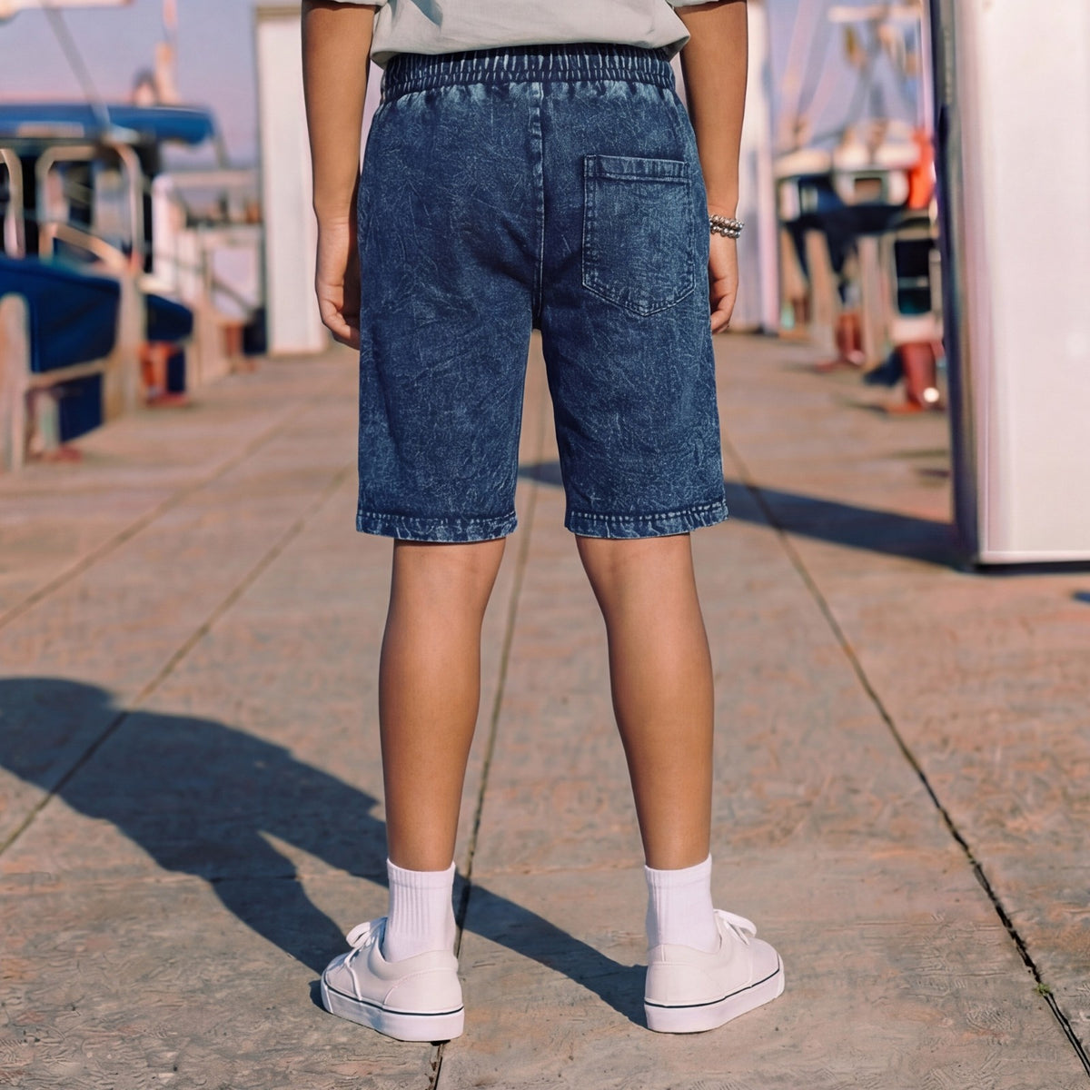 Kid's Dark Blue Solid Shorts