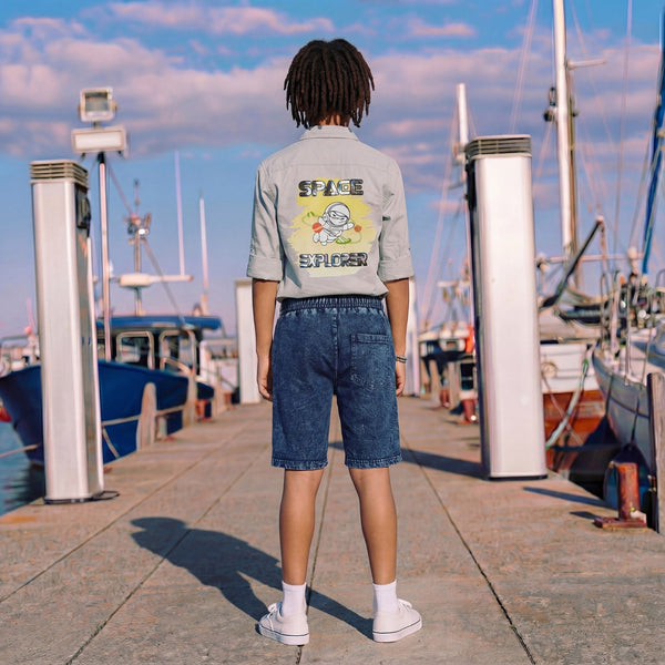Kid's Dark Blue Solid Shorts
