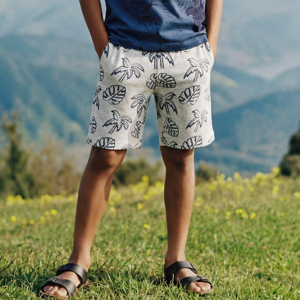 Kid's Ecru Melange Printed Shorts