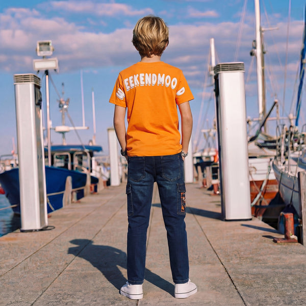 Kid's Orange Slim Fit Printed T-Shirts