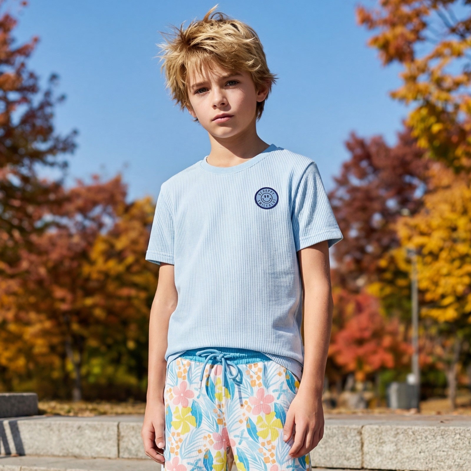 Kid's Light Blue Slim Fit T-Shirts