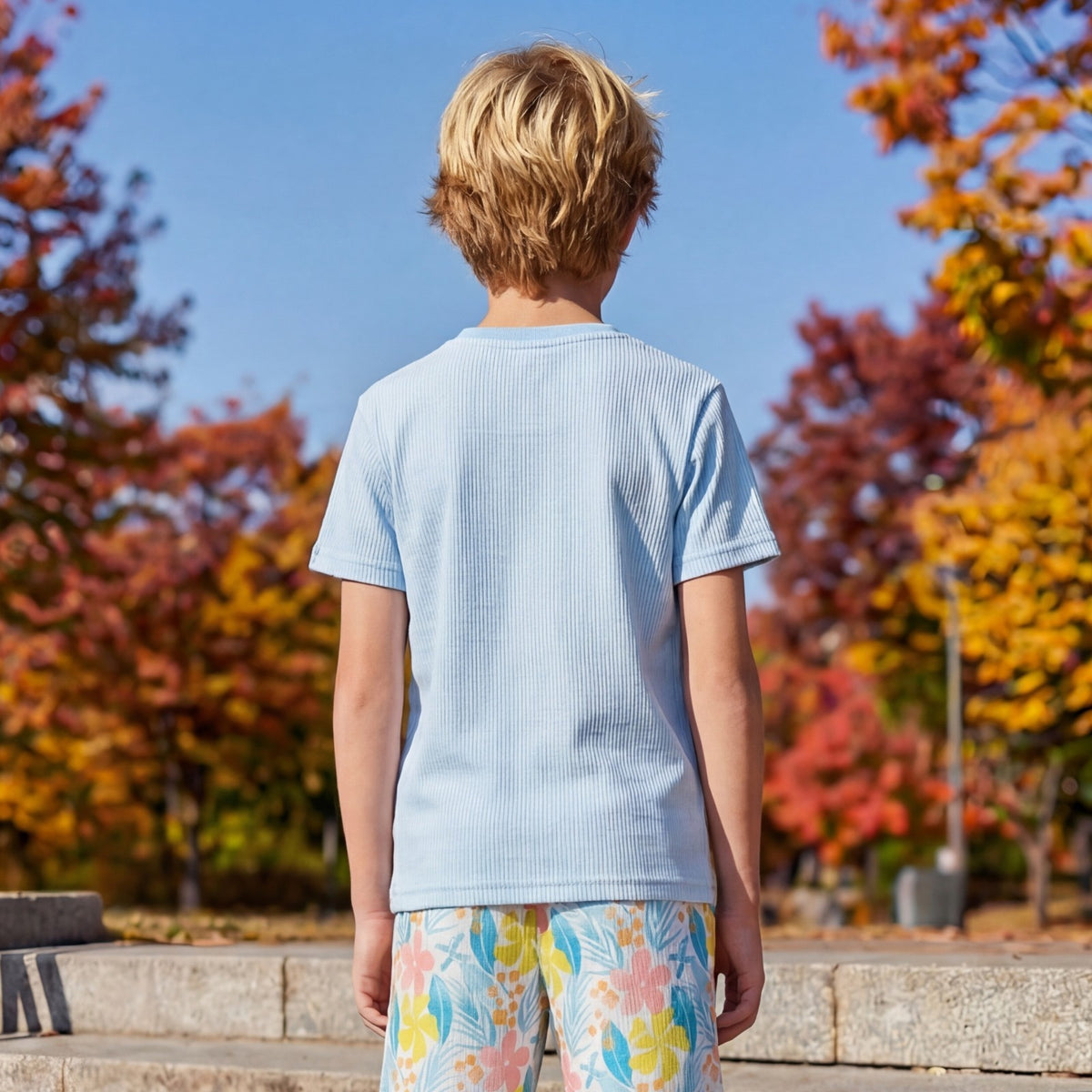 Kid's Light Blue Slim Fit T-Shirts