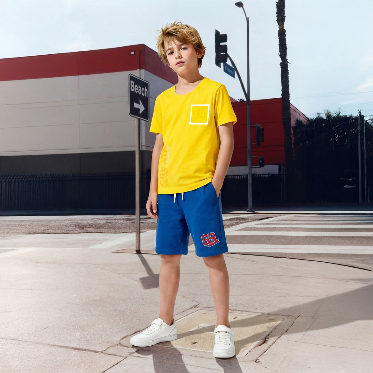 Kid's Yellow Slim Fit Printed T-Shirts