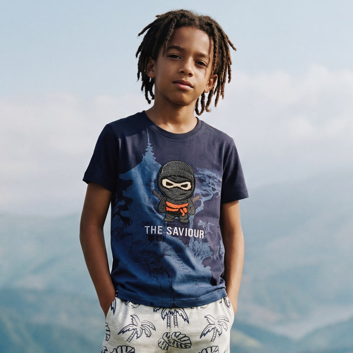 Kid's Navy Slim Fit Printed T-Shirts
