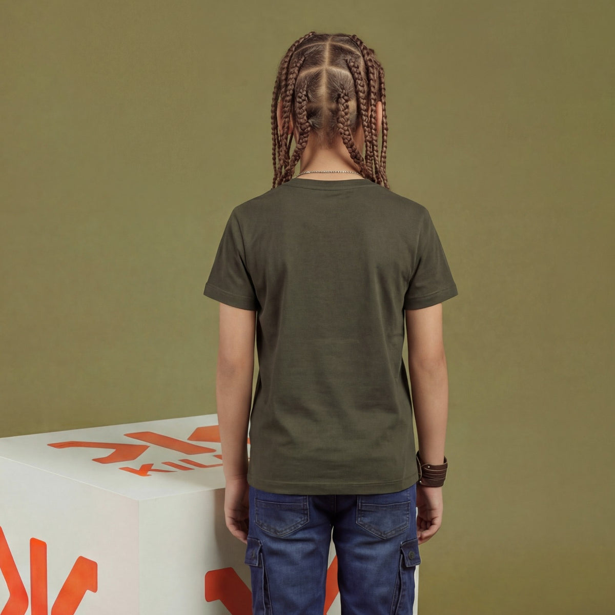Kid's Olive Slim Fit Printed T-Shirts