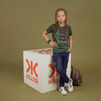 Kid's Olive Slim Fit Printed T-Shirts