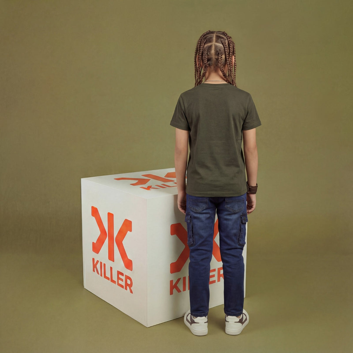 Kid's Olive Slim Fit Printed T-Shirts