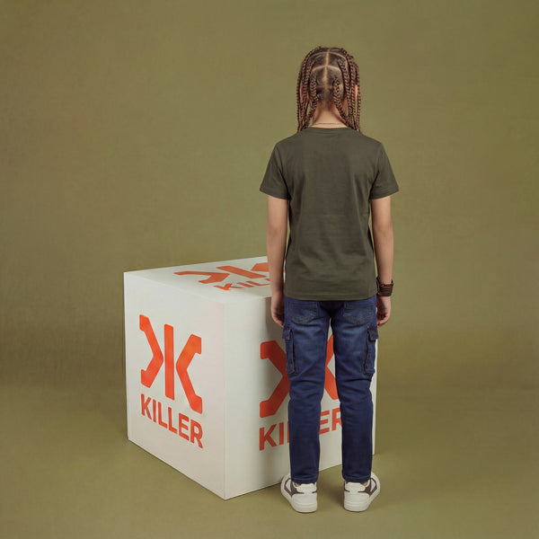 Kid's Olive Slim Fit Printed T-Shirts