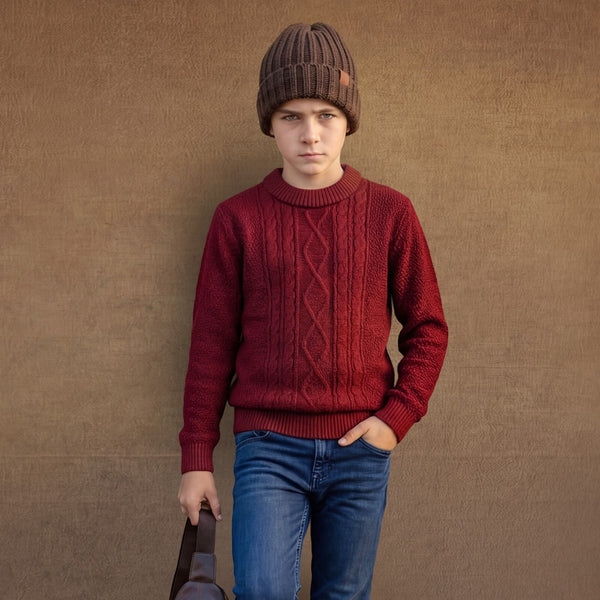 Kid's Maroon High Neck Sweaters