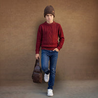 Kid's Maroon High Neck Sweaters