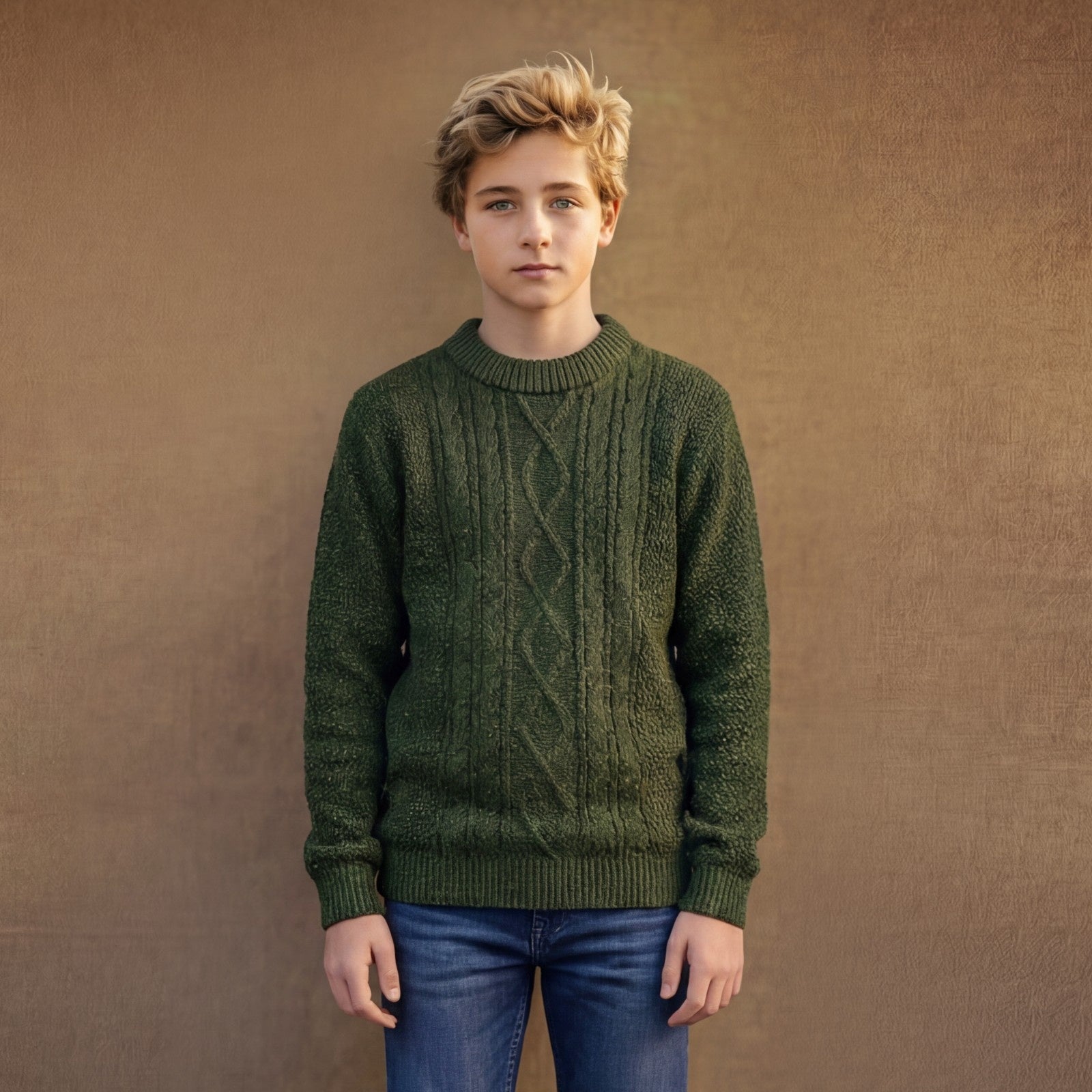 Kid's Dark Green High Neck Sweaters