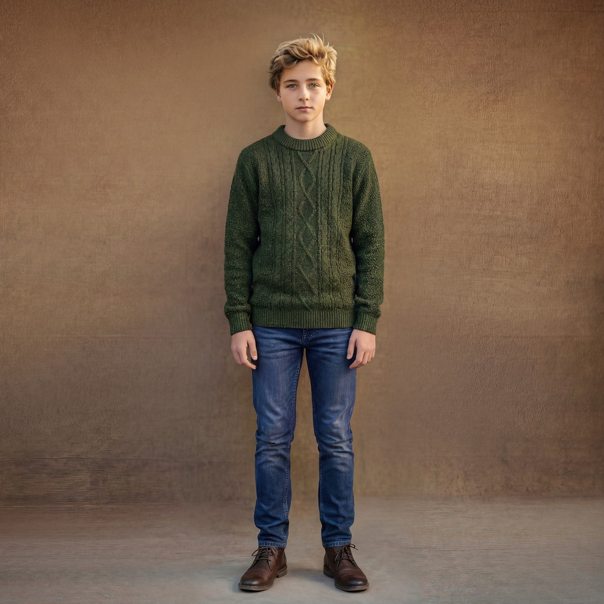 Kid's Dark Green High Neck Sweaters