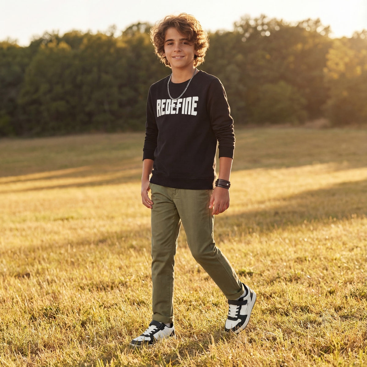 Kid's Olive Slim Fit Trousers